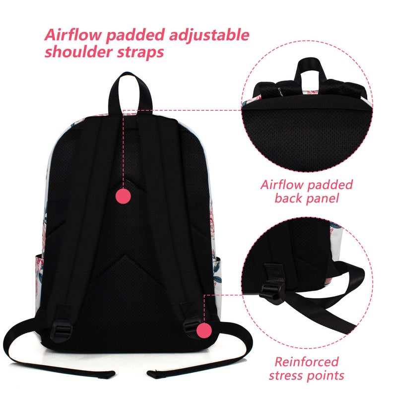 Leaper Travel Backpack for Women Girls Water Resistant Backpack for School Laptop Backpack Kids Backpack Kawaii Bookbag Floral Beige - Image 4